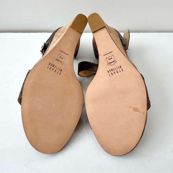 Stuart Weitzman Lineone Pyrite Nocturn Cork Wedge Ankle Strap Sandals Size 8 M - Picture 8 of 11